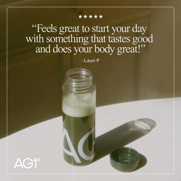A square-format static ad showing a dietary supplement bottle next to a high-praise testimonial to build trust and brand authenticity.
